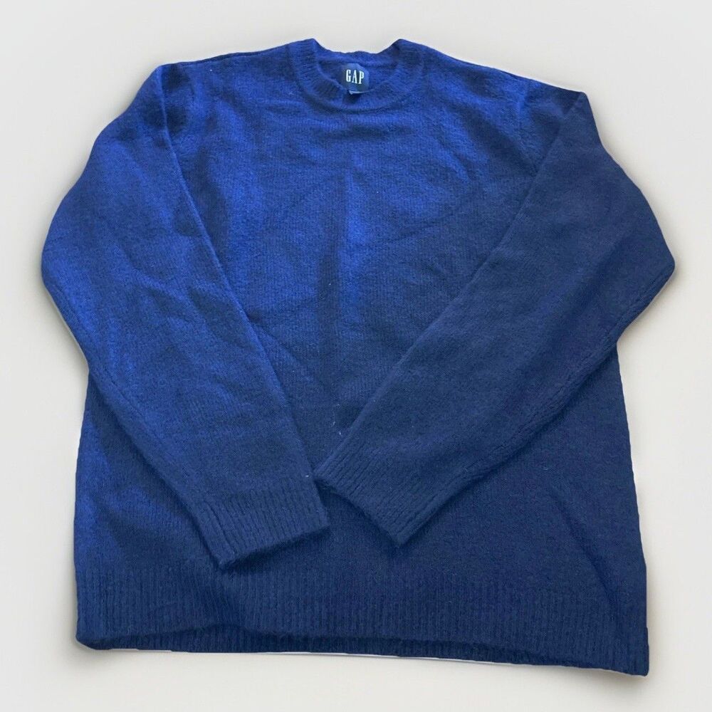 Gap Navy Fuzzy Blue Sweater Men's Size Medium Crew Neck Long Sleeve Washable